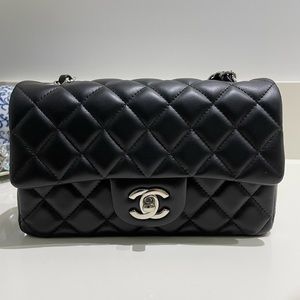 Chanel mini rectangular classic flap black lambskin silver hardware LIKe NEW!!!!